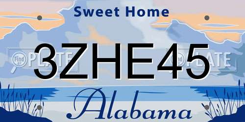 3ZHE45 Alabama License Plate