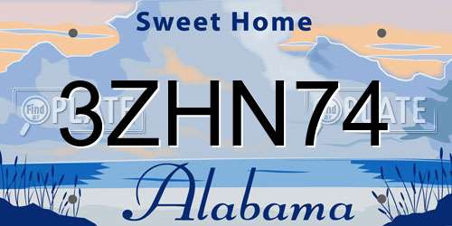 3ZHN74 Alabama License Plate