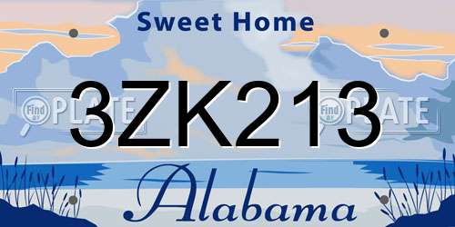 3ZK213 Alabama License Plate