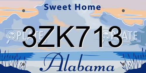 3ZK713 Alabama License Plate