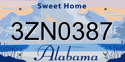 3ZN0387 Alabama License Plate