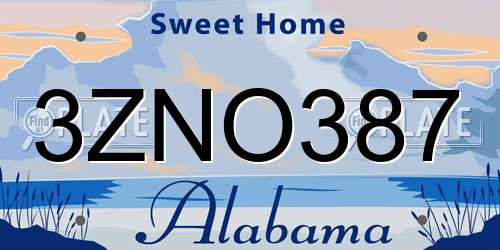 3ZNO387 Alabama License Plate
