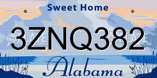 3ZNQ382 Alabama License Plate