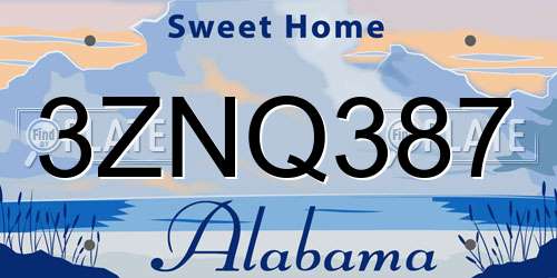 3ZNQ387 Alabama License Plate
