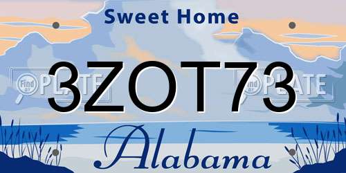 3ZOT73 Alabama License Plate
