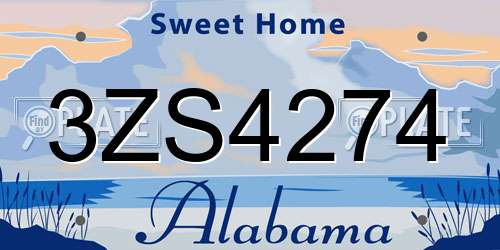 3ZS4274 Alabama License Plate