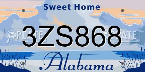 3ZS868 Alabama License Plate