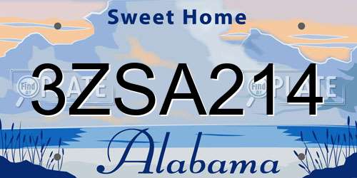 3ZSA214 Alabama License Plate