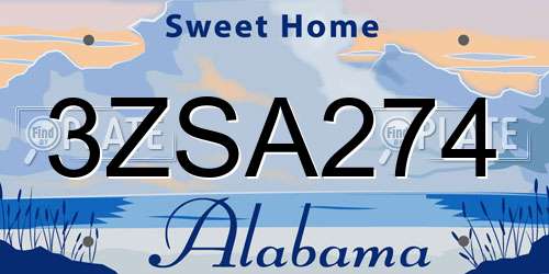 3ZSA274 Alabama License Plate