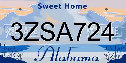 3ZSA724 Alabama License Plate