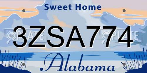 3ZSA774 Alabama License Plate