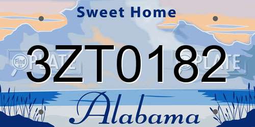 3ZT0182 Alabama License Plate