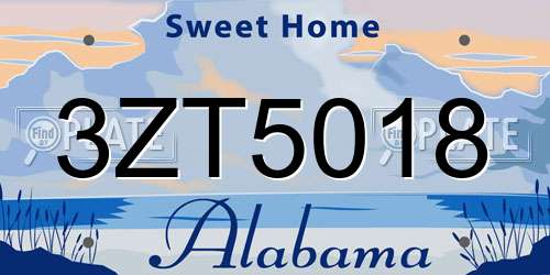 3ZT5018 Alabama License Plate
