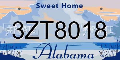 3ZT8018 Alabama License Plate