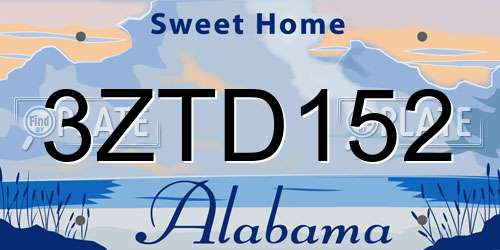 3ZTD152 Alabama License Plate