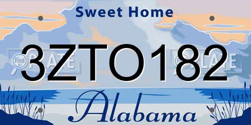 3ZTO182 Alabama License Plate