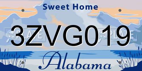 3ZVG019 Alabama License Plate