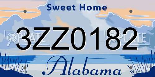 3ZZ0182 Alabama License Plate