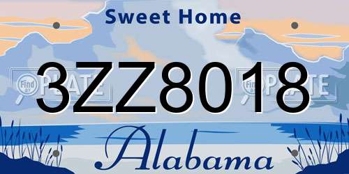3ZZ8018 Alabama License Plate