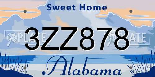 3ZZ878 Alabama License Plate