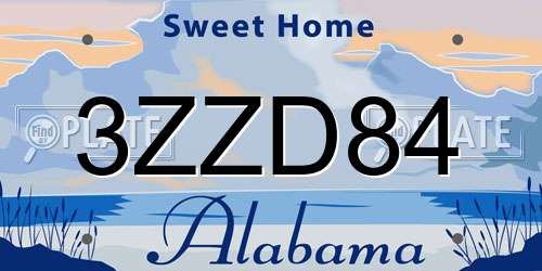 3ZZD84 Alabama License Plate