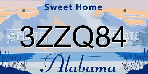 3ZZQ84 Alabama License Plate