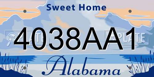 4038AA1 Alabama License Plate
