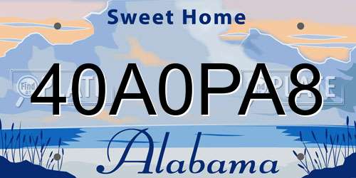 40A0PA8 Alabama License Plate