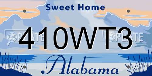 410WT3 Alabama License Plate