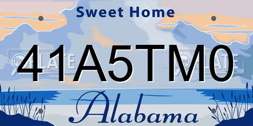 41A5TM0 Alabama License Plate