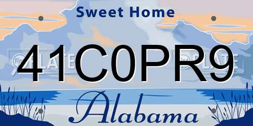 41C0PR9 Alabama License Plate