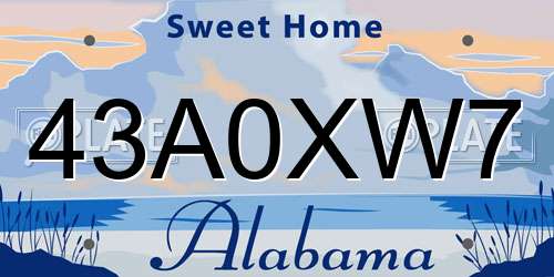 43A0XW7 Alabama License Plate