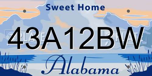 43A12BW Alabama License Plate