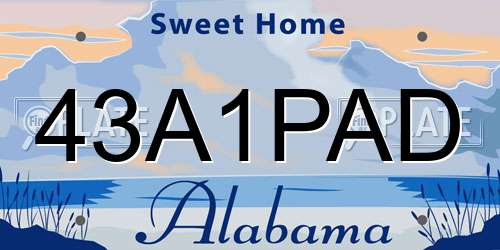 43A1PAD Alabama License Plate