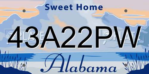 43A22PW Alabama License Plate