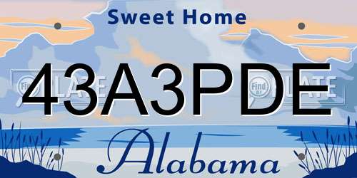 43A3PDE Alabama License Plate