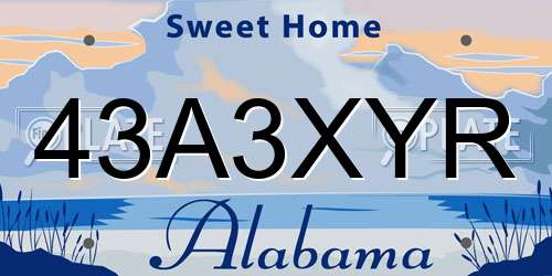 43A3XYR Alabama License Plate