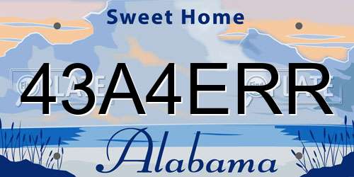 43A4ERR Alabama License Plate