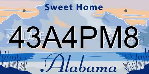 43A4PM8 Alabama License Plate