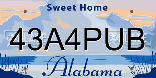 43A4PUB Alabama License Plate