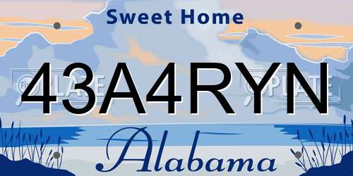 43A4RYN Alabama License Plate