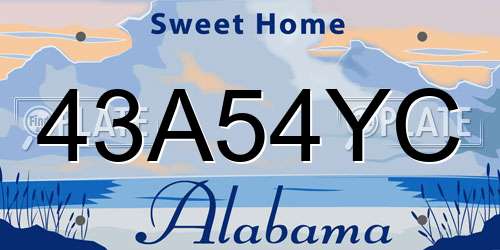 43A54YC Alabama License Plate