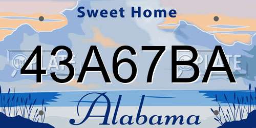 43A67BA Alabama License Plate