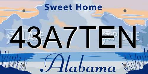 43A7TEN Alabama License Plate