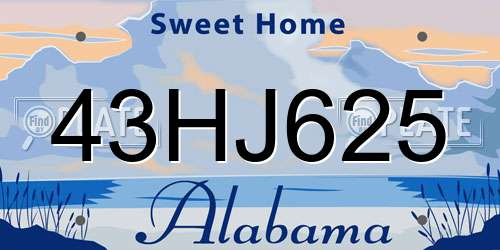 43HJ625 Alabama License Plate