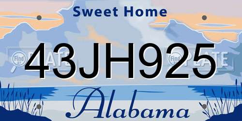 43JH925 Alabama License Plate