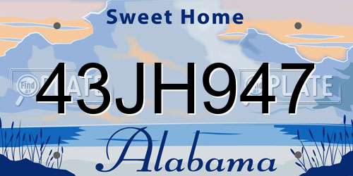 43JH947 Alabama License Plate