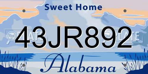 43JR892 Alabama License Plate
