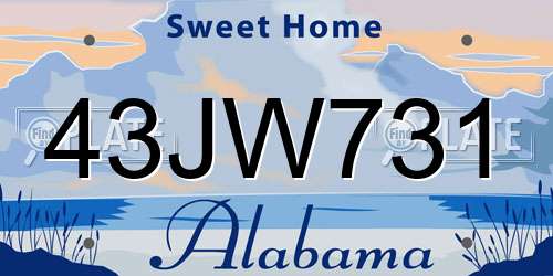 43JW731 Alabama License Plate