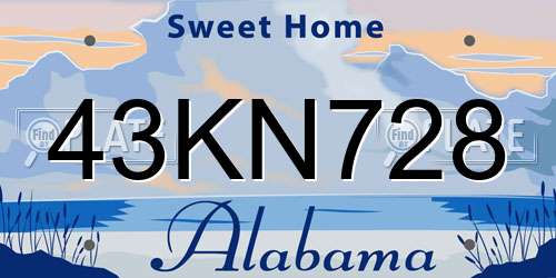 43KN728 Alabama License Plate